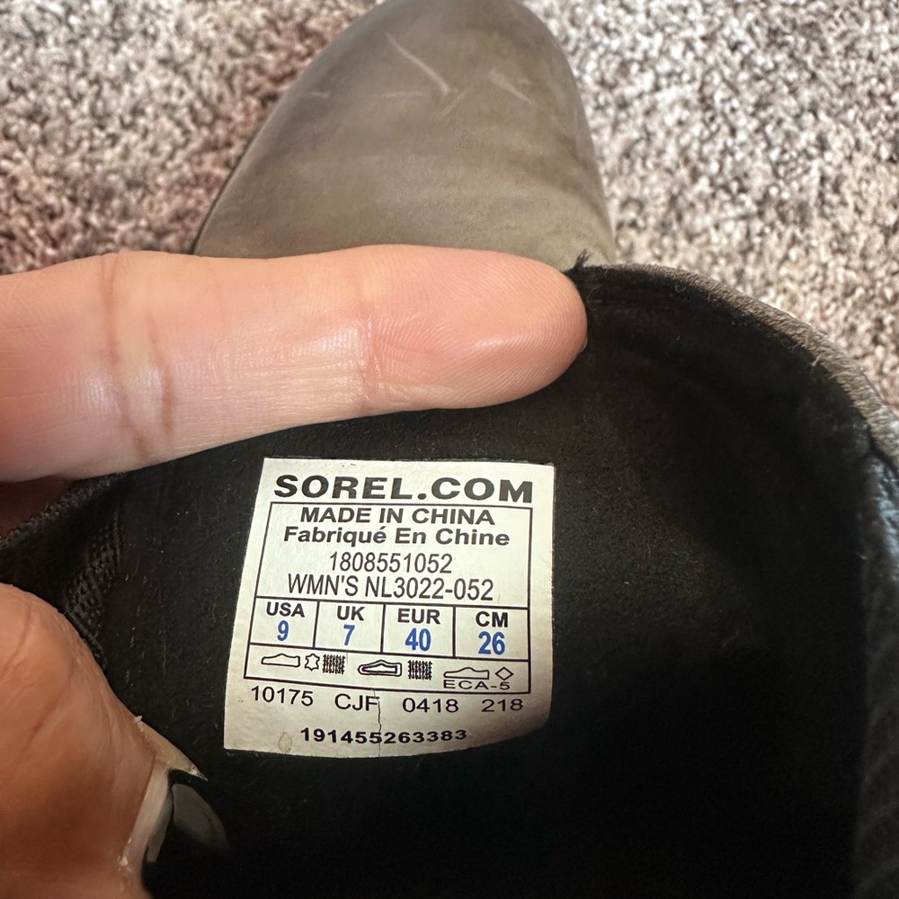 Sorel Black and Gray Winter Boots distressed wedge ankle boot